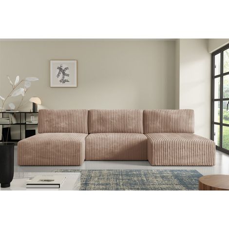Wohnlandschaft Sofa mit Schlaffunktion NATALIA in Stoff Tilia Beige