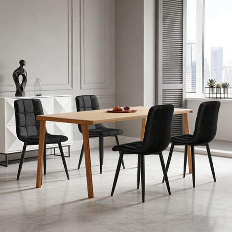 Esszimmerstuhl - Set von 4 NEXU - Samtpolsterung - Hochdichte Schaumstoff - Schwarze Metallbeine