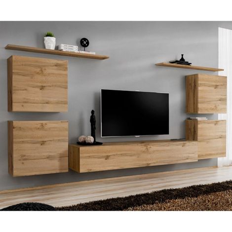 Meuble TV Mural Design "Switch IV" 320cm Naturel (1/4)