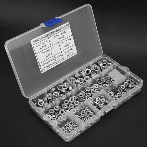 Écrous Hexagonaux, écrous de Quincaillerie, Ensemble d'écrous de Roue 360 pièces, écrous Hexagonaux en Acier Inoxydable, Filetage Grossier, Système Américain, Attaches (1/4)