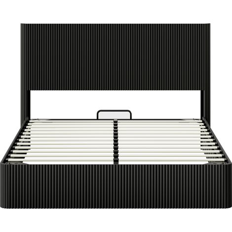 Cama canapé negra 160 x 200 cm con sistema de elevación hidráulica y cabecero acanalado (1/5)
