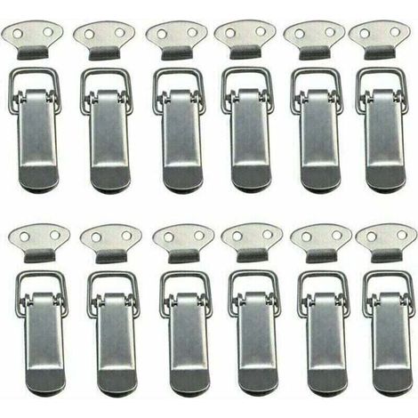 Set di 12 chiusure per coperchi, chiusura a leva, chiusura a molla, chiusura a levetta, chiusura a molla in acciaio inox con gancio per scatole, cassetti, armadietti -Crezuo