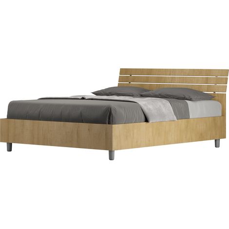 Letto Matrimoniale Francese 140x200 cm Senza Rete Testata Doghe Inclinata Ankel Quercia Natura (1/5)