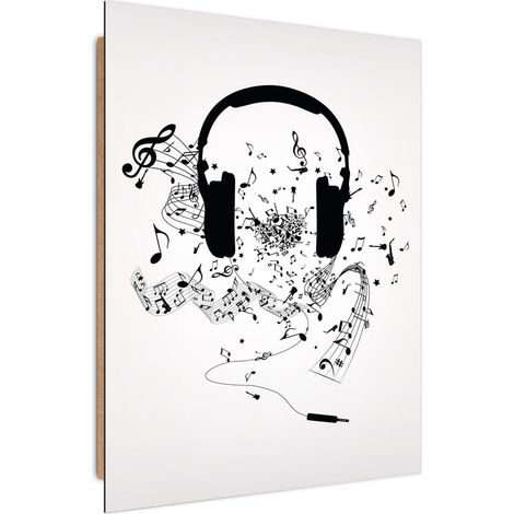 Tableau bois Casque de musique - 50 x 70 cm (1/5)