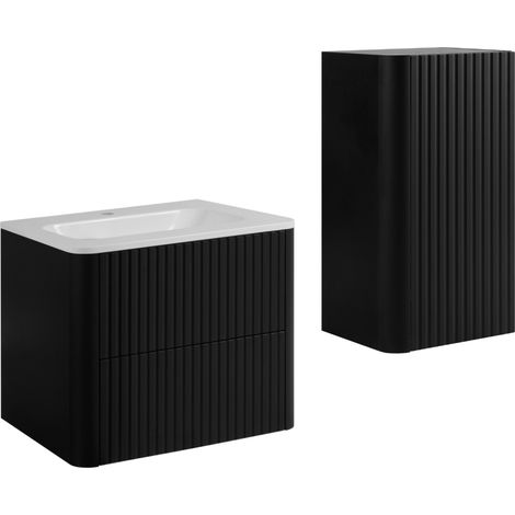 Set mobili bagno con lavabo e semicolonna, Nero, 60 x 48 x 44 cm (1/5)