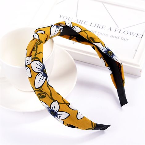 Accessoire de coiffure pour femme : serre-tête rond à pois et nœud en tissu (368 Jaune) (1/2)