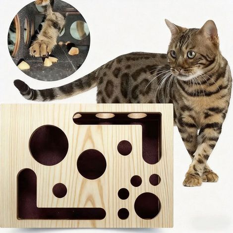 Cat activity box with scratching post, wooden scratching box, cat claw grooming toy (1/5)