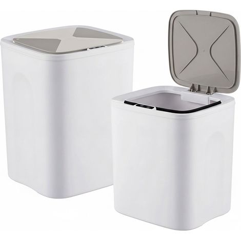 Set mit 2 cremefarbenen Kunststoff-Mülleimern mit Sensor, 14 l & 16 l (1/5)