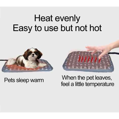 Tapis Chauffant Chien Chat 45x45cm avec Minuterie Auto Off, Coussin Chauffant Electrique pour Animaux Temperature Reglable avec Cordon Anti Morsure