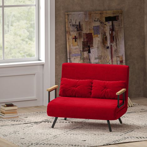 Canapé-lit en velours rouge avec dossier réglable et 2 coussins, 102 x 73 x 81 cm, rouge (1/5)