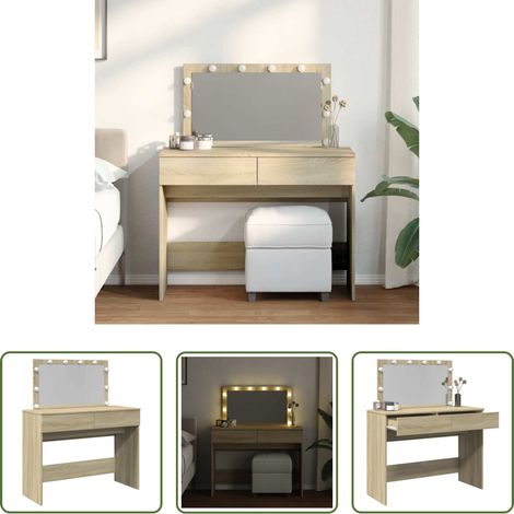 Spiegel - Schminktisch mit LED-Beleuchtung Sonoma-Eiche 100x40x120 cm (1/5)