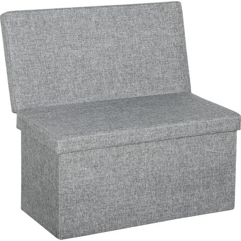 Banc de rangement pliable avec dossier et compartiment de 77 L, revêtement en tissu, 76 x 50 x 73 cm, gris (1/4)