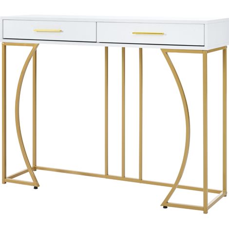 Console d'entrée blanche et dorée avec 2 tiroirs 110 x 32 x 85 cm (1/5)