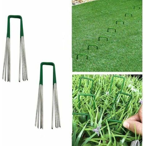 Gazon Insérez L'extérieur Gazon Artificiel Pelouse Jardin Piquets en Forme U Forte Buste Fixation en Acier Galvanisé Moitié Vert avec Fin Biseautée 3.515cm 30Pcs (1/5)