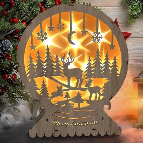 Éclairage de Noël LED en Bois, Étoile de Noël Lumineuse, Étoile en Bois avec 10 LED en Lumière Blanche Chaude, Lampe Decorative, Étoile Lumineuse Fenêtre, Noël, Avent, Hiver, 20 x 15 x 5 cm (1/5)