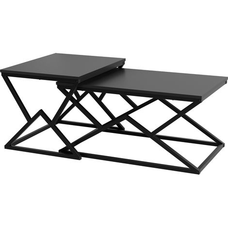 CAIziEnsemble de table basse géométrique moderne noire (2 pièces) (1/5)