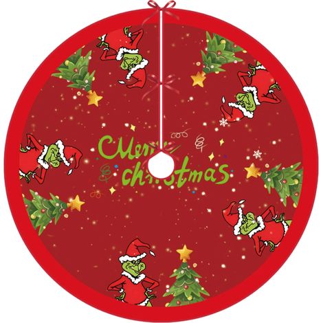 Décoration réutilisable, facile à installer, tapis de sapin de Noël classique de 61 cm avec motif Père Noël, en velours vert et rouge, pour la décoration intérieure de Noël, en polyester durable. (1/5)