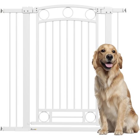 Porte chien barrière sécurité réglable 76-104 cm, 2 extensions, blanc-bu (1/5)