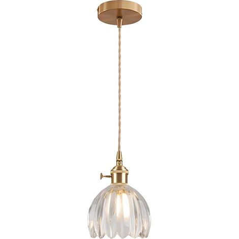 Suspension Vintage ESKED en Verre Transparent avec Douille E27 et Interrupteur Rotatif - Luminaire Plafonnier Abat-Jour Pétale pour Cuisine, Salle à Manger ou Chambre (1 Pièce) (1/5)
