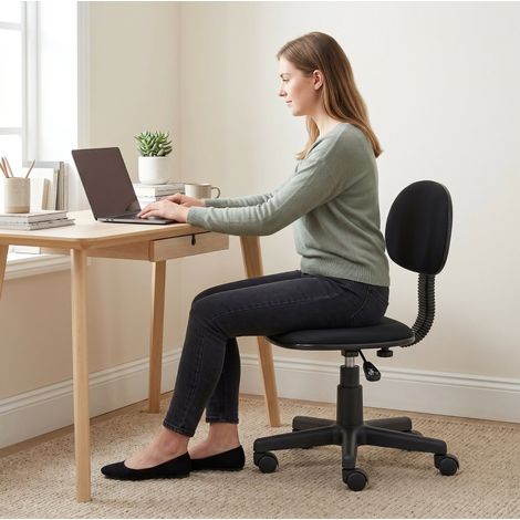 Silla de oficina sin reposabrazos, altura regulable, ruedas 360°, respaldo bajo, negra HAVRYA (1/5)