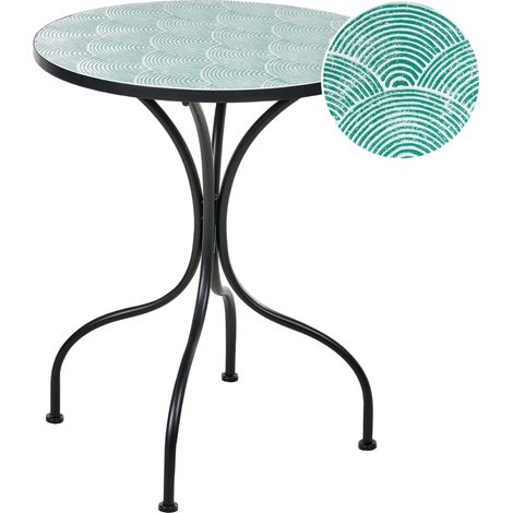 Mesa de balcón bistró para exteriores estilo vintage tablero decorativo y estructura de hierro negro Anapo