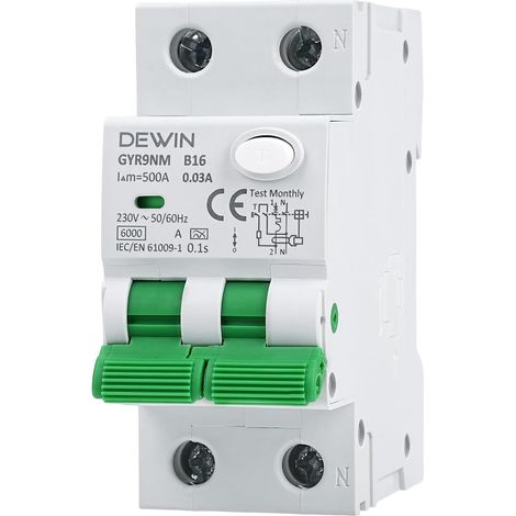 Interrupteur Différentiel 30mA 16A typeA RCBO Disjoncteur Différentiel 1P+N Disjoncteur Fi Différentiel avec Protection Contre les Surcharges et les Fuites, Disjoncteur de Courant résiduel Type A 230 (1/5)