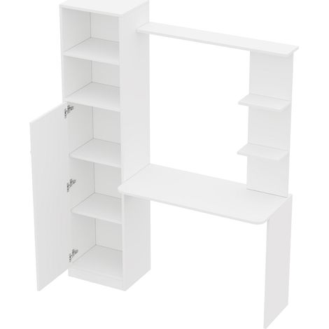 Büroschreibtisch mit Schrank und Regalen, 123,5 x 45 x 168,5 cm, Weiß, MDF (1/5)