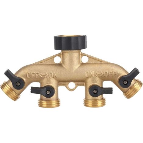 Distributeur d'Eau 4 Voies en Laiton pour Arrosage Jardin Robinet Vanne Sélecteur (1/4)