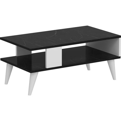 Tavolino con vano portaoggetti 40 x 90 x 45 cm marmo nero / bianco 030008465