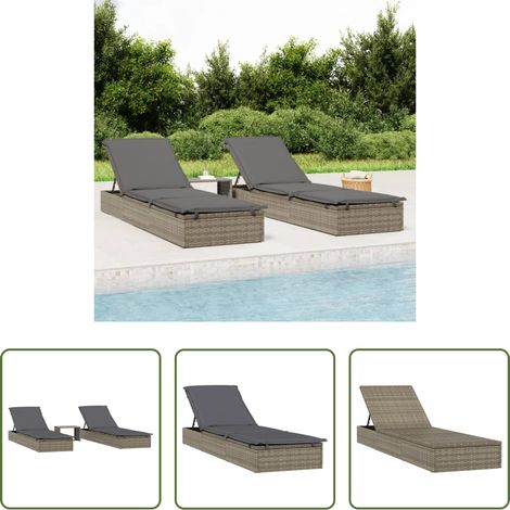 Transats - Transats 2 pcs avec table gris résine tressée (1/5)