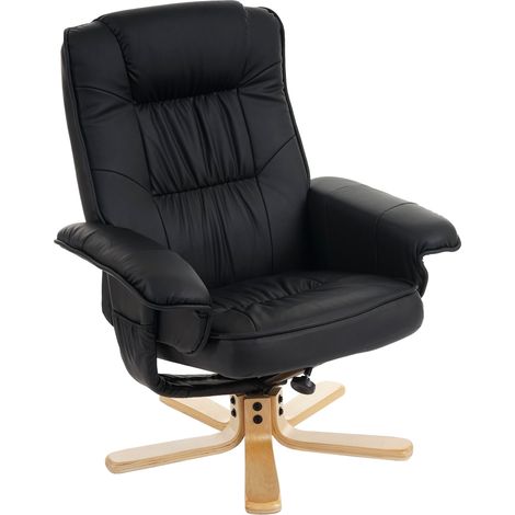 Fauteuil de télé M56, fauteuil de relaxation sans tabouret, similicuir - noir (1/5)