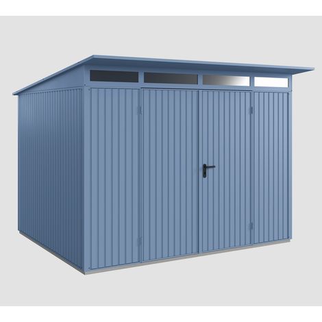 Hörmann Ecostar Metall-Gerätehaus Trend mit Pultdach Typ 3, 313 x 283 cm, taubenblau, 7,2 m², 2-flüglige Tür