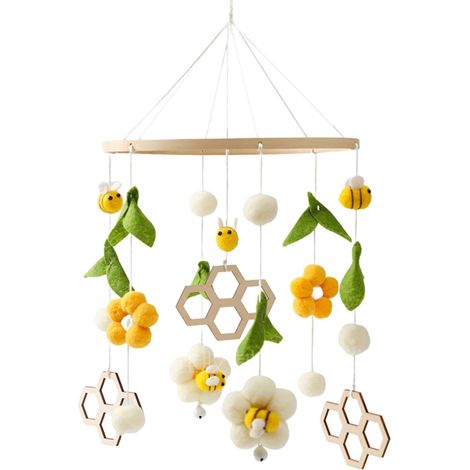 Cloche À Vent En Bois - Design Abeille Et Fleur Tissé À La Main - Suspension Pour Chambre D'Enfant Ou Salon - 1 Pièce (1/5)