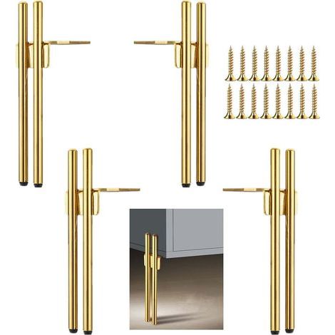 Pieds de meuble en métal doré 18cm Base silencieuse antidérap Protection du sol en caoutchouc Pour canapés et tables basses (1/5)