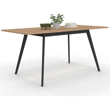Idmarket – Table de salle à manger extensible rectangle 110-150 cm – 4-8 personnes – Plateau en bois mélaminé – Pieds en bois noirs (1/5)