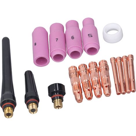 16 Pièces Accessoires Chalumeau Soudure Buse Céramique Capuchon Pression Pinces Corps Électrode Clip Couvercle Avant PTFE Kit Pistolet (1/5)