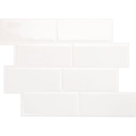 Carreaux autocollants, lot de 5, stickers muraux, PU+PET, crédence de cuisine, protection murale, effet 3D pour cuisine et salle de bain, 29,4 x 21,4 cm, blanc (1/5)