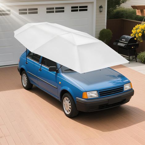 4.6 2.3 M Halbautomatisches Auto-Schirmzelt, Auto-Abdeckung Dachzelt AutoschutzhüLle Tragbar Sonnenschutz-Zelt Klappbaren Regenschirm FüR Autos Mit Sonnendecken, UPF 30+ (Silbergrau) (1/5)