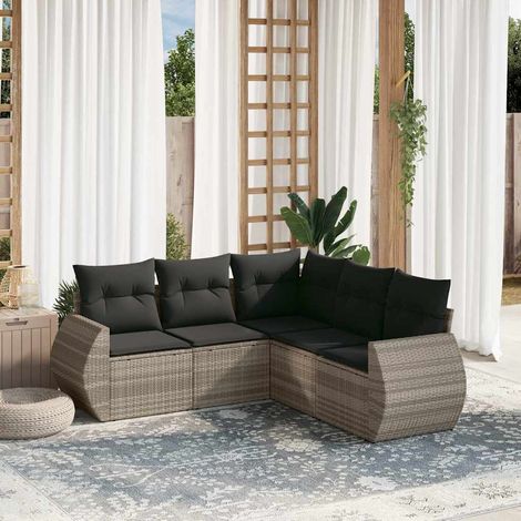 vidaXL 5 Piece Garden Sofa Set with Cushions Light Grey Poly Rattan (1/3)