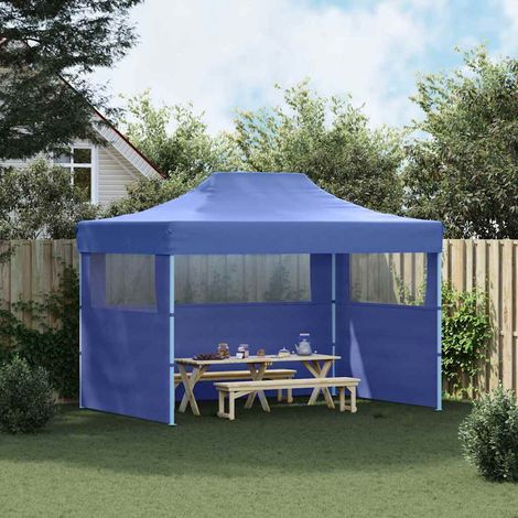 Tente de réception pliable, Pavillon, Pergola, Tente de jardin, avec 3 parois 3x4 m Acier Bleu OIB6419E (1/5)