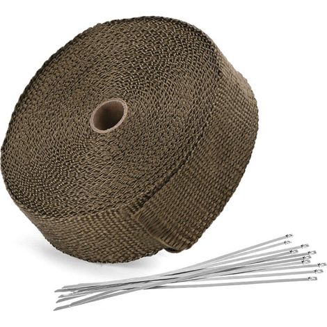 Ruban Isolant Thermique en Titane 15M x 50mm + 10 Attaches en Acier Inoxydable pour Collecteur Échappement Moto - JINFGERNE - Résistant à 550°C, Réduction de Chaleur Efficace