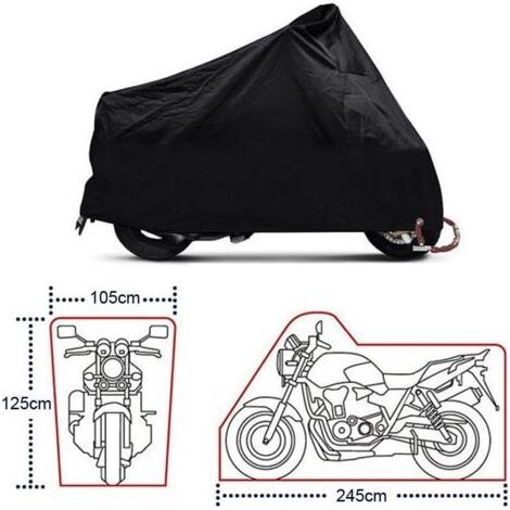 Ahlsen Bâche de Protection étanche pour Moto Scooter 190T - Housse de Protection étanche à la poussière - 245 x 105 x 125 cm - Noir (1/5)