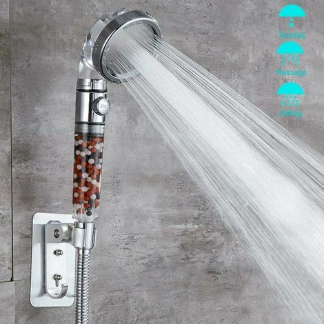 Pommeau de douche anti calcaire haute pression SPA avec arrêt d’eau douchette 3 modes pulvérisation économie d’eau filtrant à main ou mural ABS (1/5)