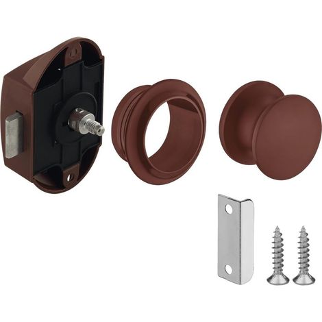 Serratura a pressione con pulsante, modello grande, interasse 25 mm, ideale per barche, roulotte, camper, furgoni, marrone (1/5)