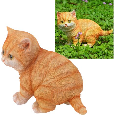 Figura de gato para el huerto, figura de gato colorida hecha de resina, 21 cm, cerámica. (1/5)