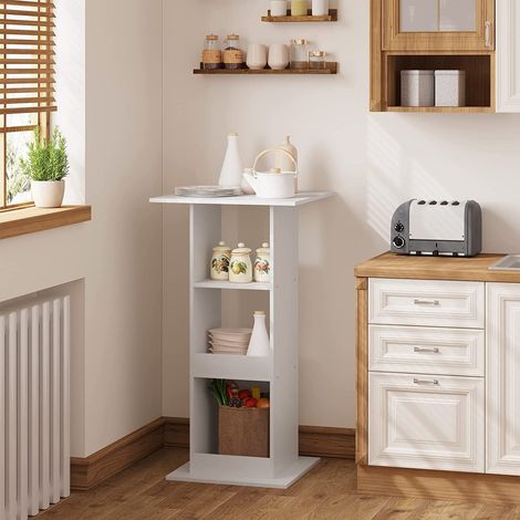 WOLTU Bartisch Bistrotisch Stehtisch Küchentisch Tresentisch Thekentisch, eckiger Tisch mit 3 Regalfächern, für Bar Küche Wohnzimmer, aus Holzwerkstoff, Tischhöhe 112 cm, Weiß (1/4)