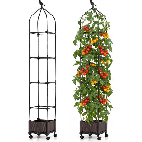 Potager Surélevé Vertical de 200 cm avec Bac et Treillis, Jardinière avec Arrosage Automatique Hauteur Ajustable, Treillis Obélisque (1/5)