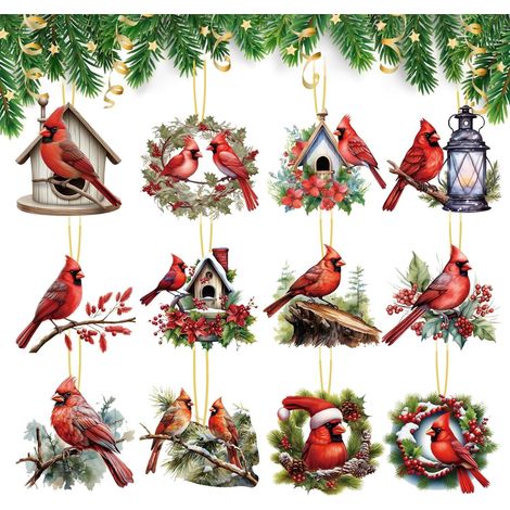 Ornement En Bois - Cardinal De Noël - Décoration Arbre De Noël - 24 Pièces (1/5)