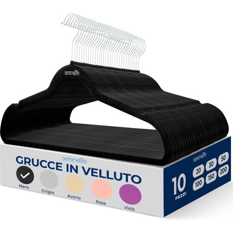 SereneLife Set da 10 Grucce Appendiabiti in Velluto, Antiscivolo con Gancio Girevole a 360°, Stampelle Armadio Ultra Sottili e Appendiabiti Leggeri per Camicie, Maglioni, Felpe, Abiti da Bambini (1/5)
