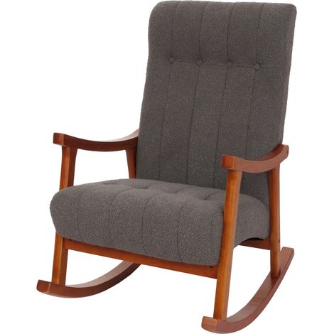 Schaukelstuhl HHG-862, Relaxsessel, Holz MVG Stoff/Textil Bouclé (450g/m²) dunkelgrau, Gestell Walnuss-Optik